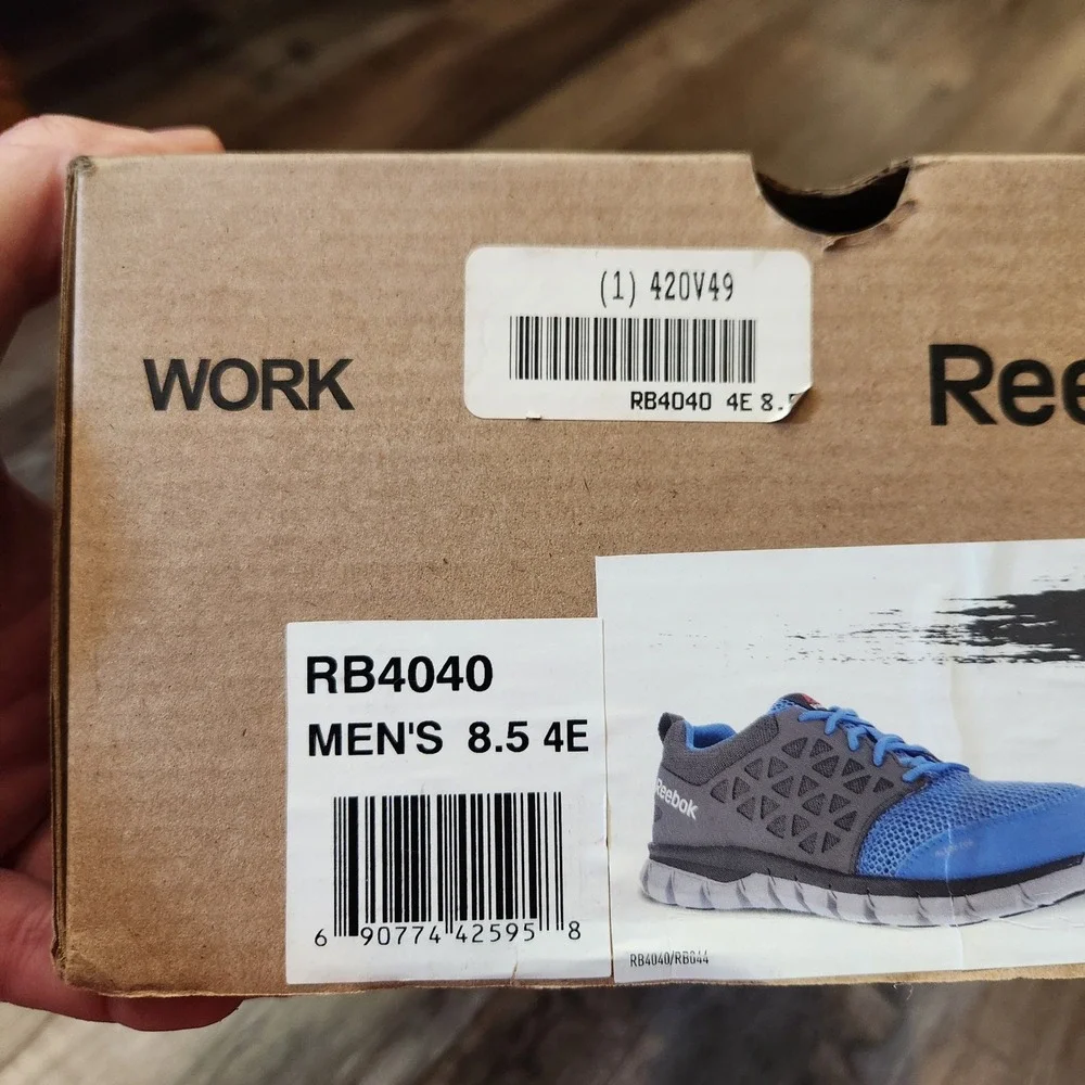 Reebok Sublite Cushion Work Alloy Toe Shoes Blue Grey Mens 8.5 X-Wide RB4040 NEW